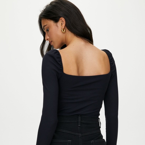 ARITZIA WILFRED BLACK SQUARE NECK BODYSUIT ELEVATED BASICS SIZE S - Picture 3 of 6